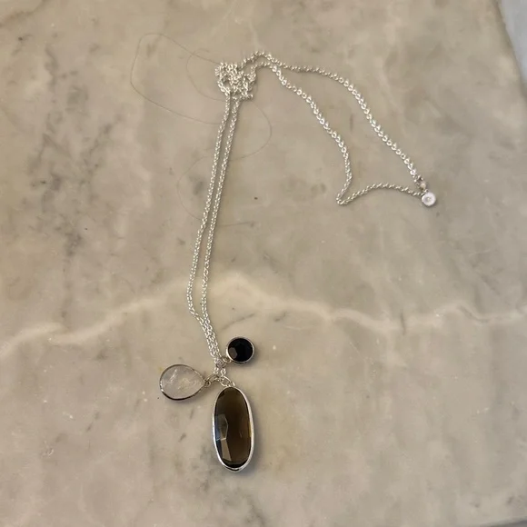 Stella & Dot Silver Necklace with Black and Gray Pendants - Picture 1 of 1